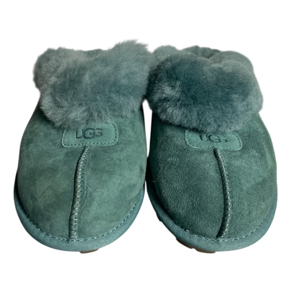 UGG Coquette Atlantic Slippers Shoes Sheepskin Fur Women’s 7 Teal Green Suede - Picture 2 of 8
